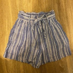 blue and white highwaisted tie shorts